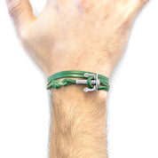 Fern Green Union Anchor Silver and Flat Leather Bracelet