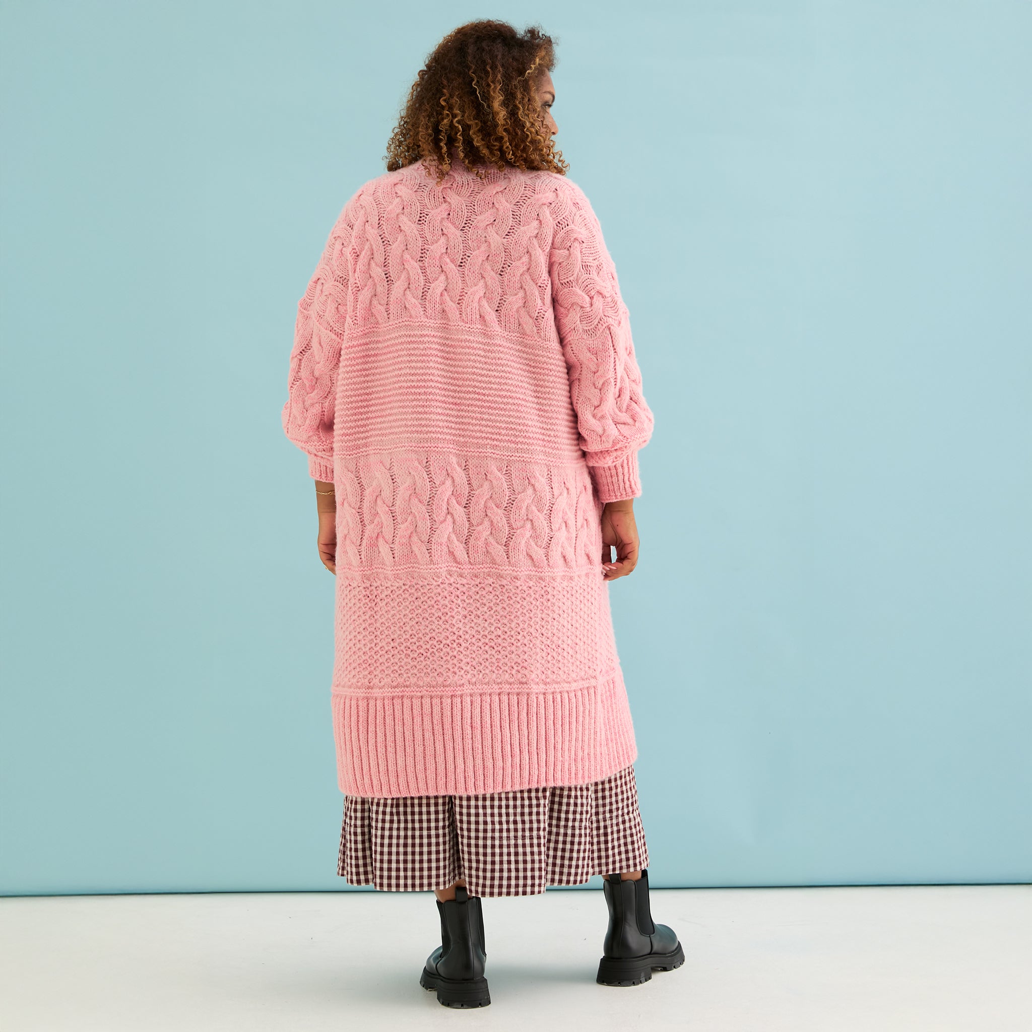 Alex Balloon Sleeve Cable Maxi Cardigan - Pink