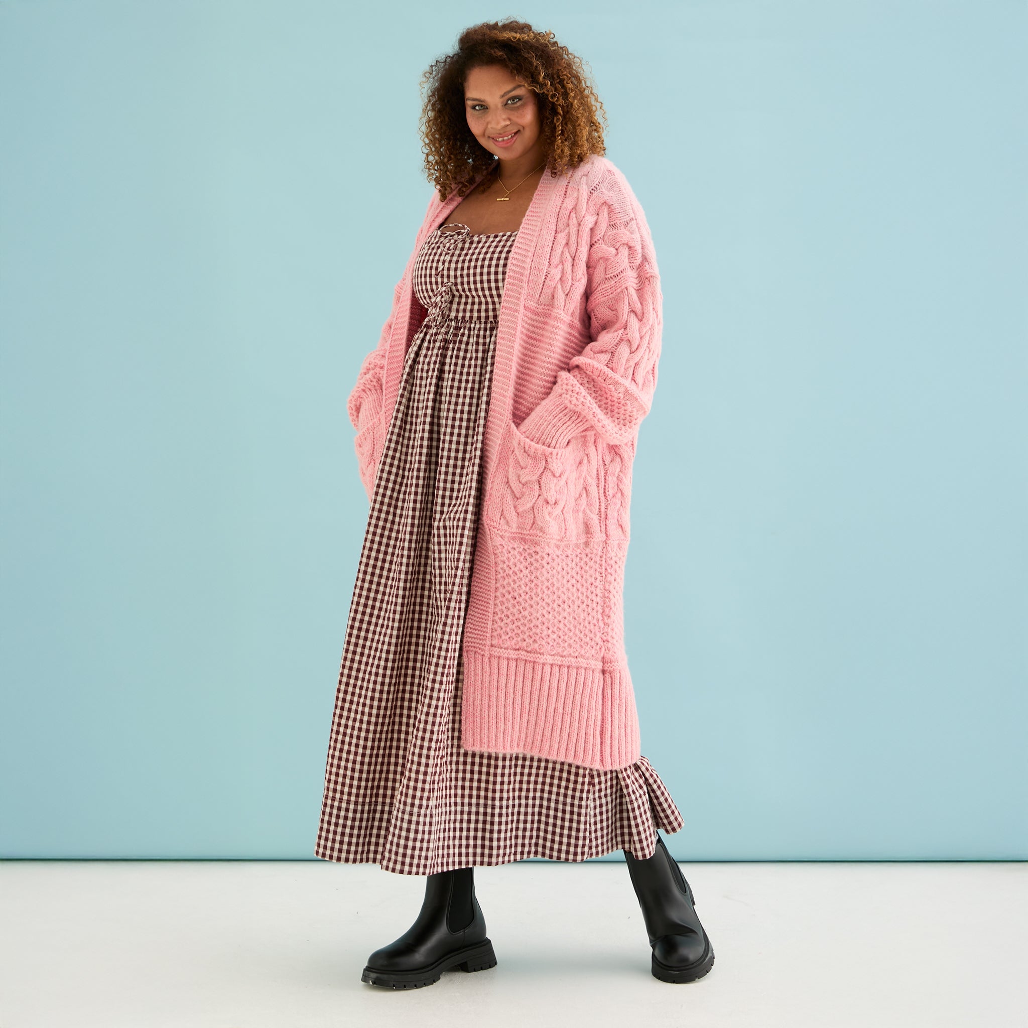 Alex Balloon Sleeve Cable Maxi Cardigan - Pink