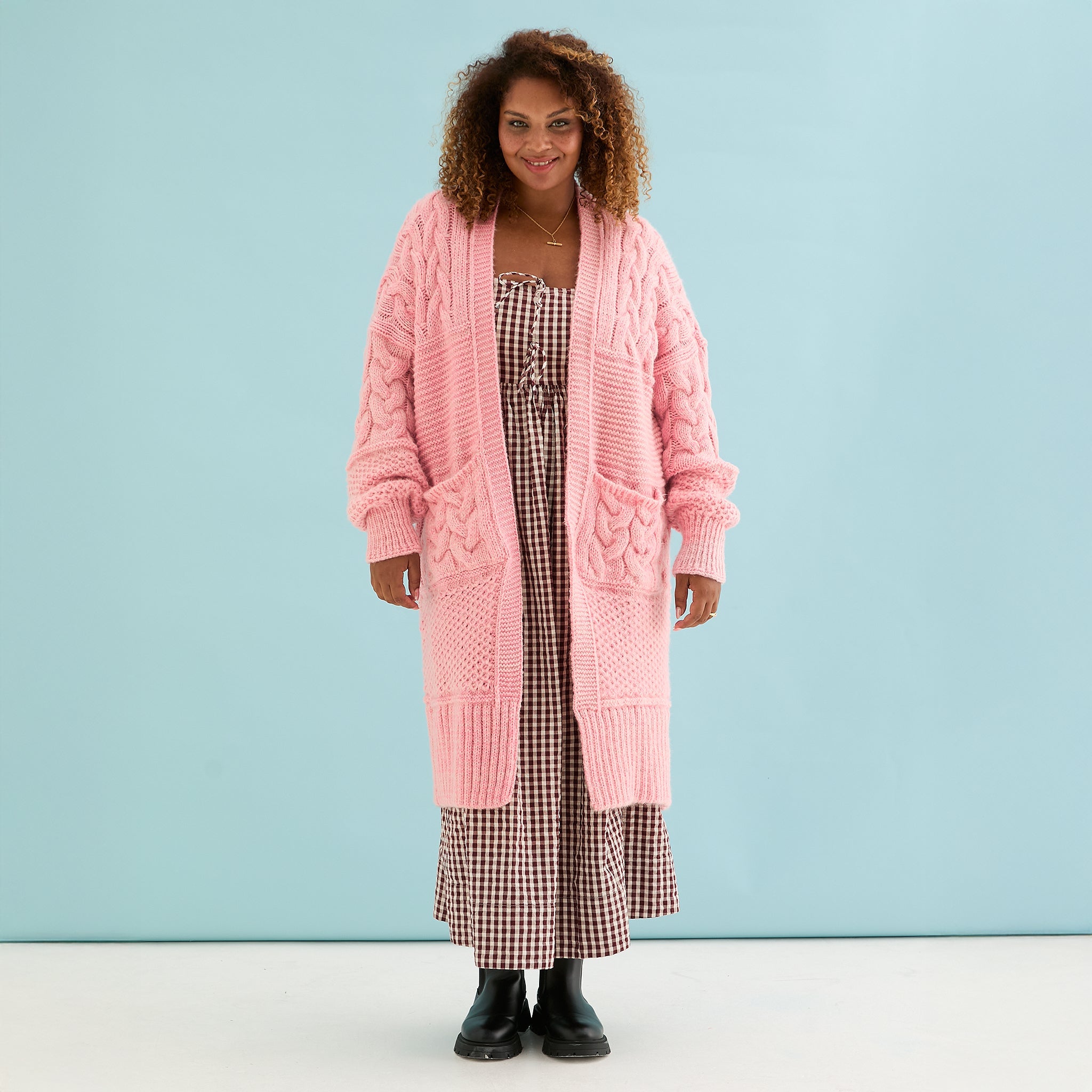 Alex Balloon Sleeve Cable Maxi Cardigan - Pink