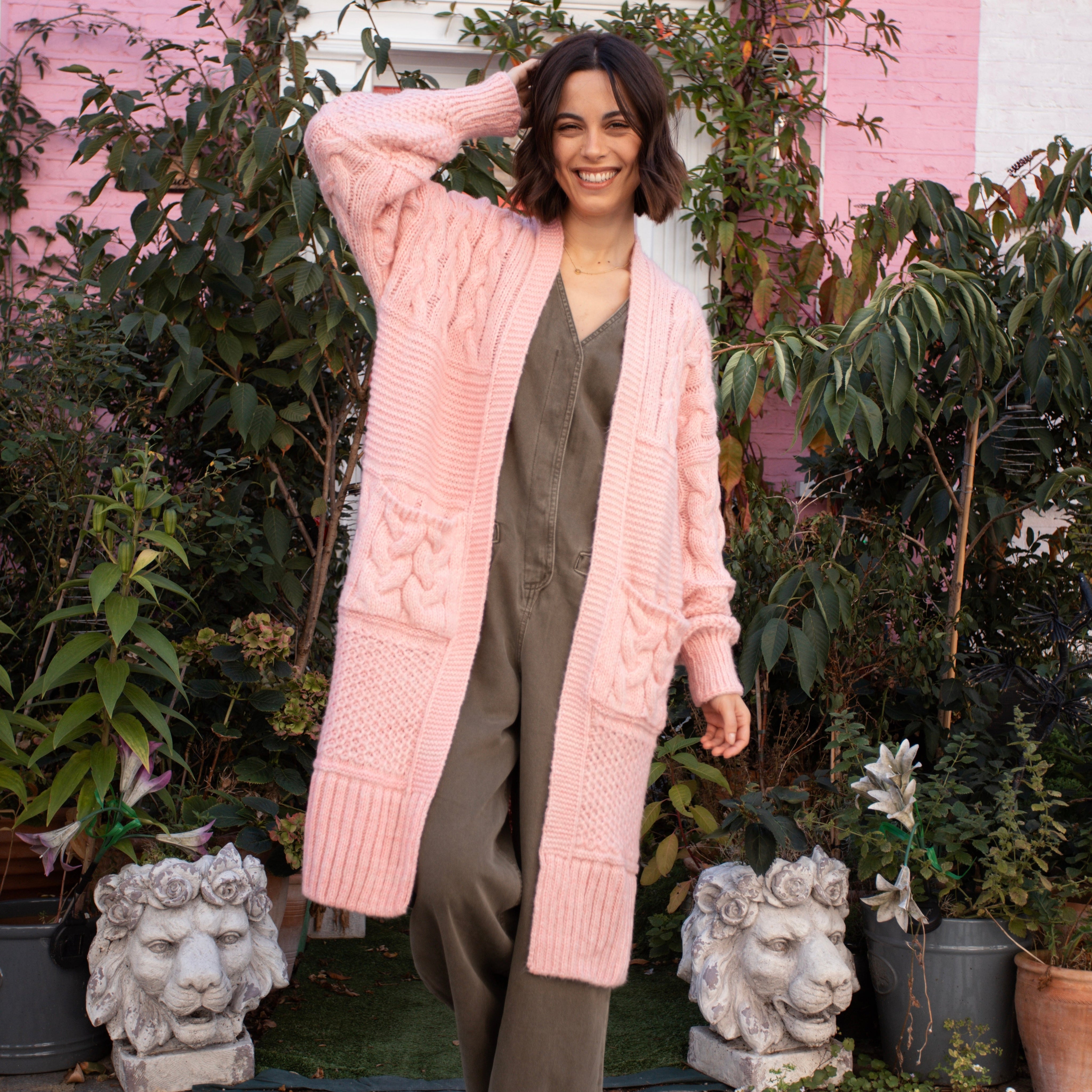 Alex Balloon Sleeve Cable Maxi Cardigan - Pink