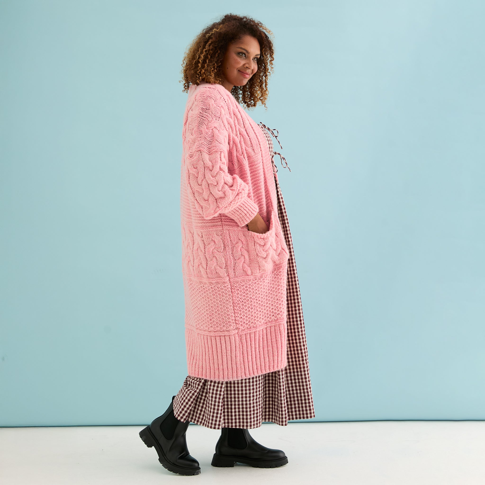 Alex Balloon Sleeve Cable Maxi Cardigan - Pink