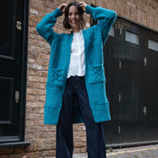 Alex Balloon Sleeve Cable Maxi Cardigan - Teal