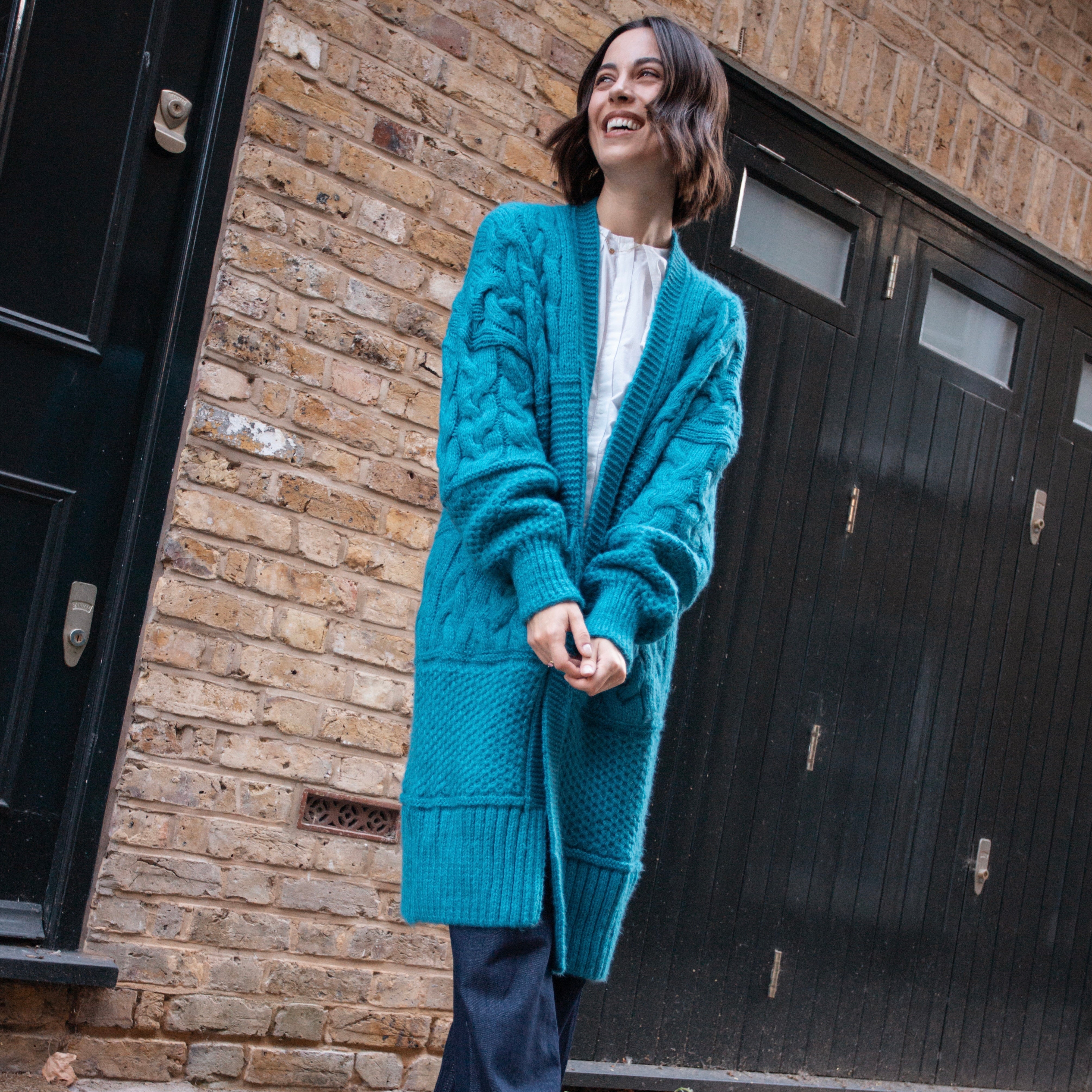 Alex Balloon Sleeve Cable Maxi Cardigan - Teal