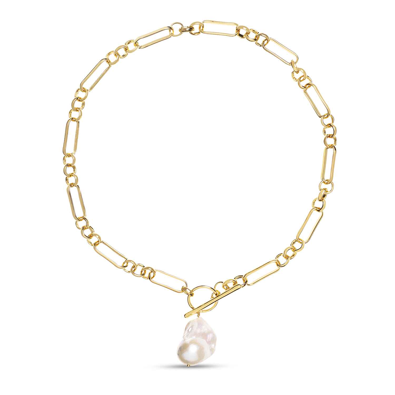 Alba Chunky mixed link Gold Necklace with large Keshi Pearl