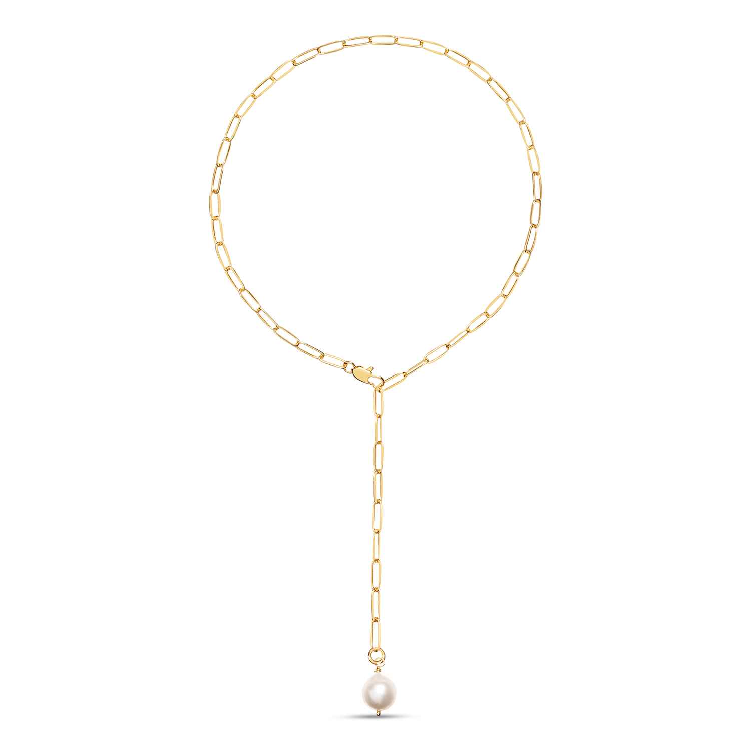 Amadeus Bijoux Alba Tie Gold Chain Necklace with Pearl Pendant