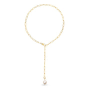 Amadeus Bijoux Alba Tie Gold Chain Necklace with Pearl Pendant