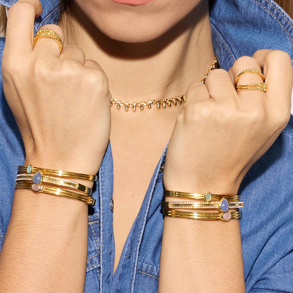 Athena Gold Cuff Bracelet With Blue Chalcedony And Diamonds