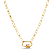 Daphne Gold Paperclip Link Chain Necklace with Pearl Carabiner lock