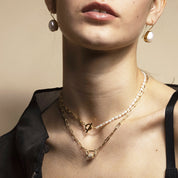 Daphne Gold Paperclip Link Chain Necklace with Pearl Carabiner lock