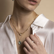 Daphne Gold Paperclip Link Chain Necklace with Pearl Carabiner lock