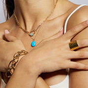 Daphne Gold Paperclip Link Chain Necklace with Turquoise Carabiner lock
