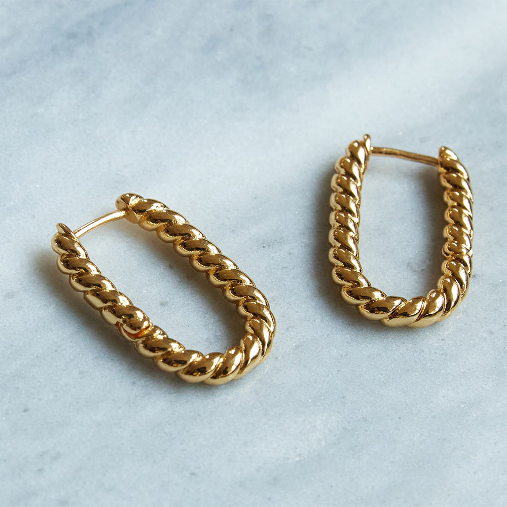 Lilly Twisted Rectangular Gold Hoop Earrings