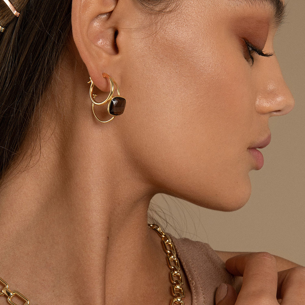 Sophia Smokey Quartz Gold Hoop Earrings