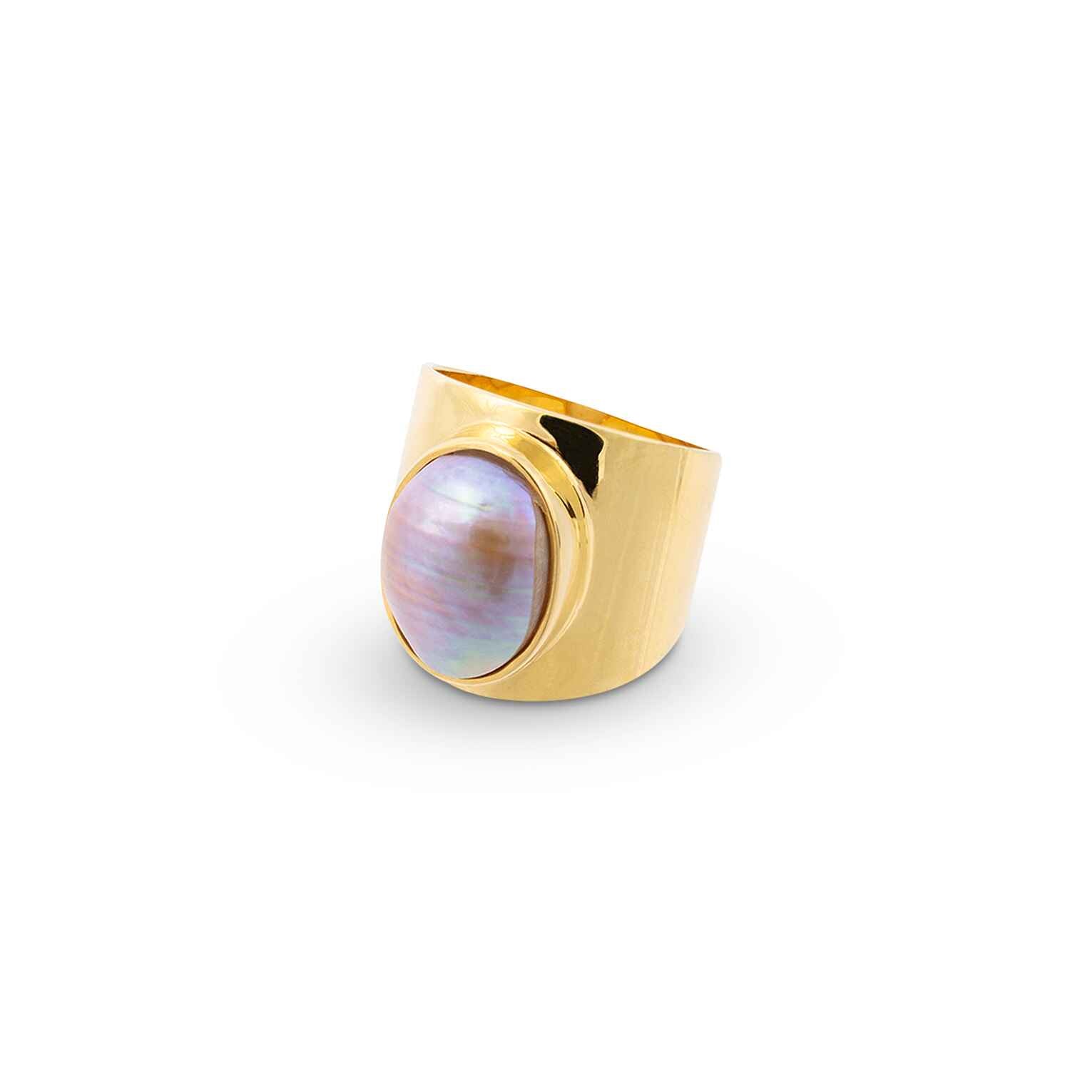 Venus Grey Pearl Gold Ring
