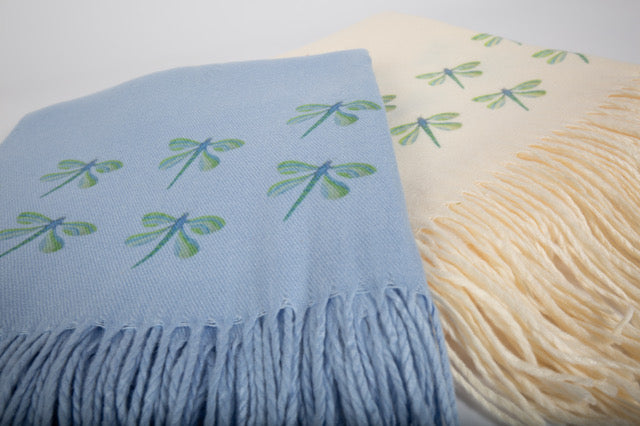 Cashmere Feel Luxury Scarf Handprinted With Dragonflies