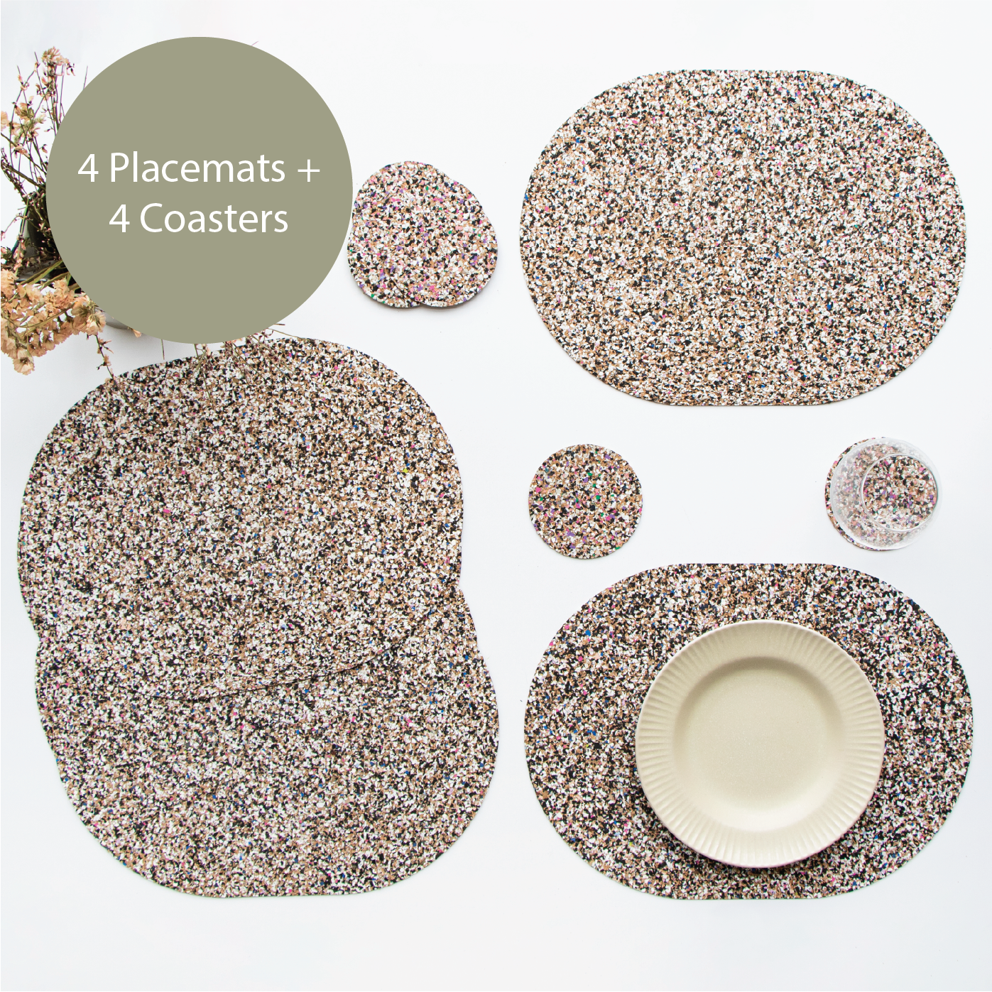 Beach Clean Oval Placemats and Coasters Bundle | Table S/4