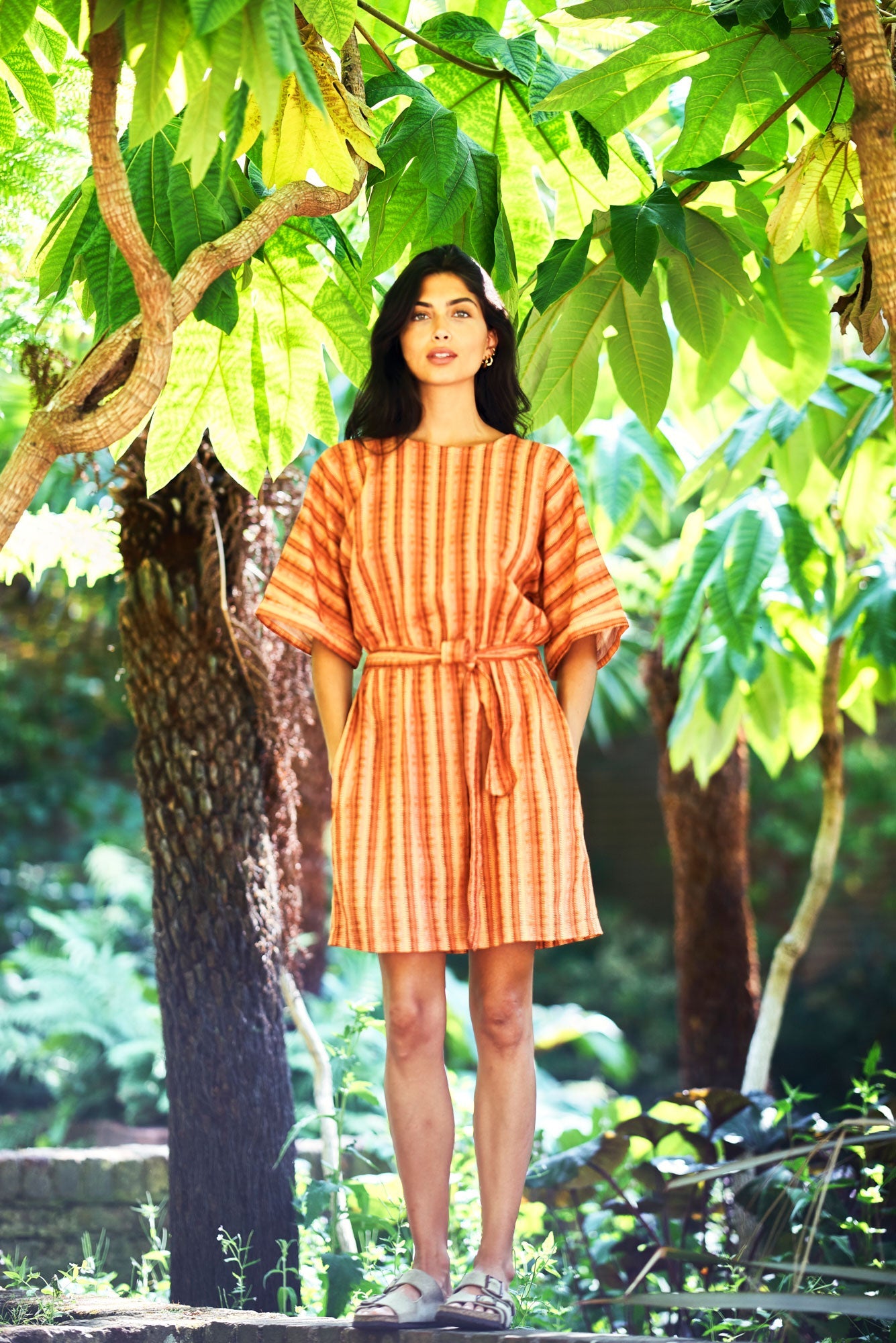 AZUL - Organic Cotton Weave Stripe Dress Pink