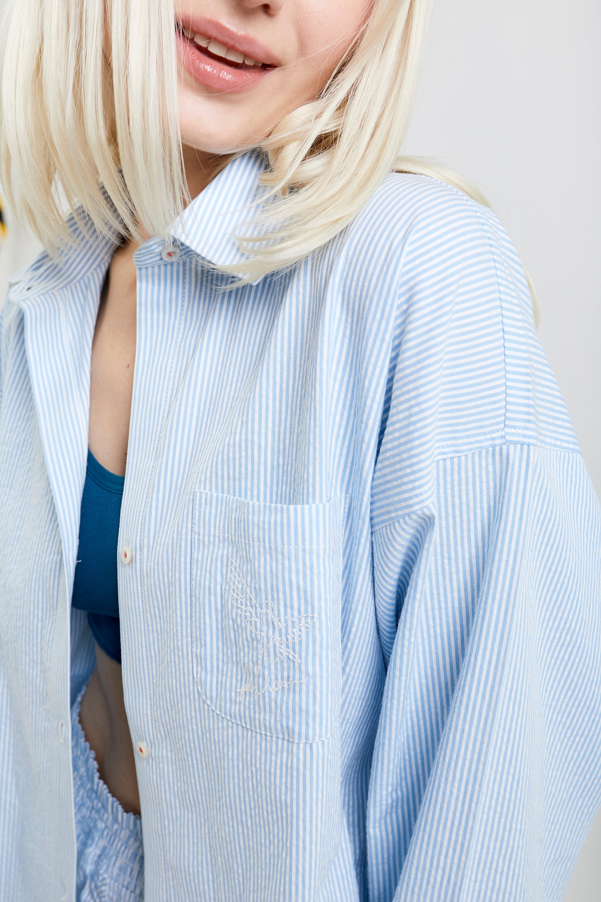 Yew striped ethical-cotton pyjama shirt - Blue Stripe