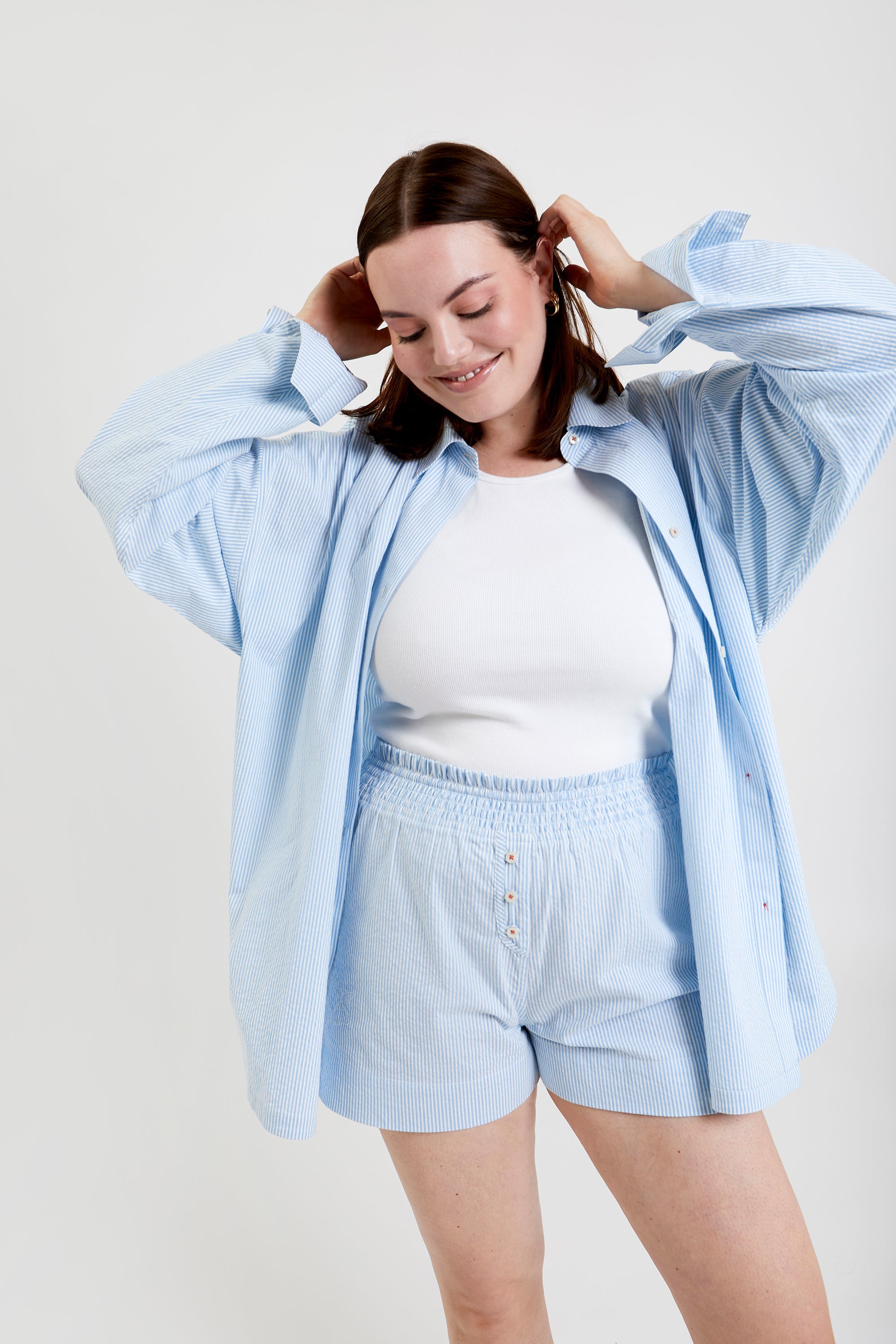 Yew striped ethical-cotton pyjama shirt - Blue Stripe