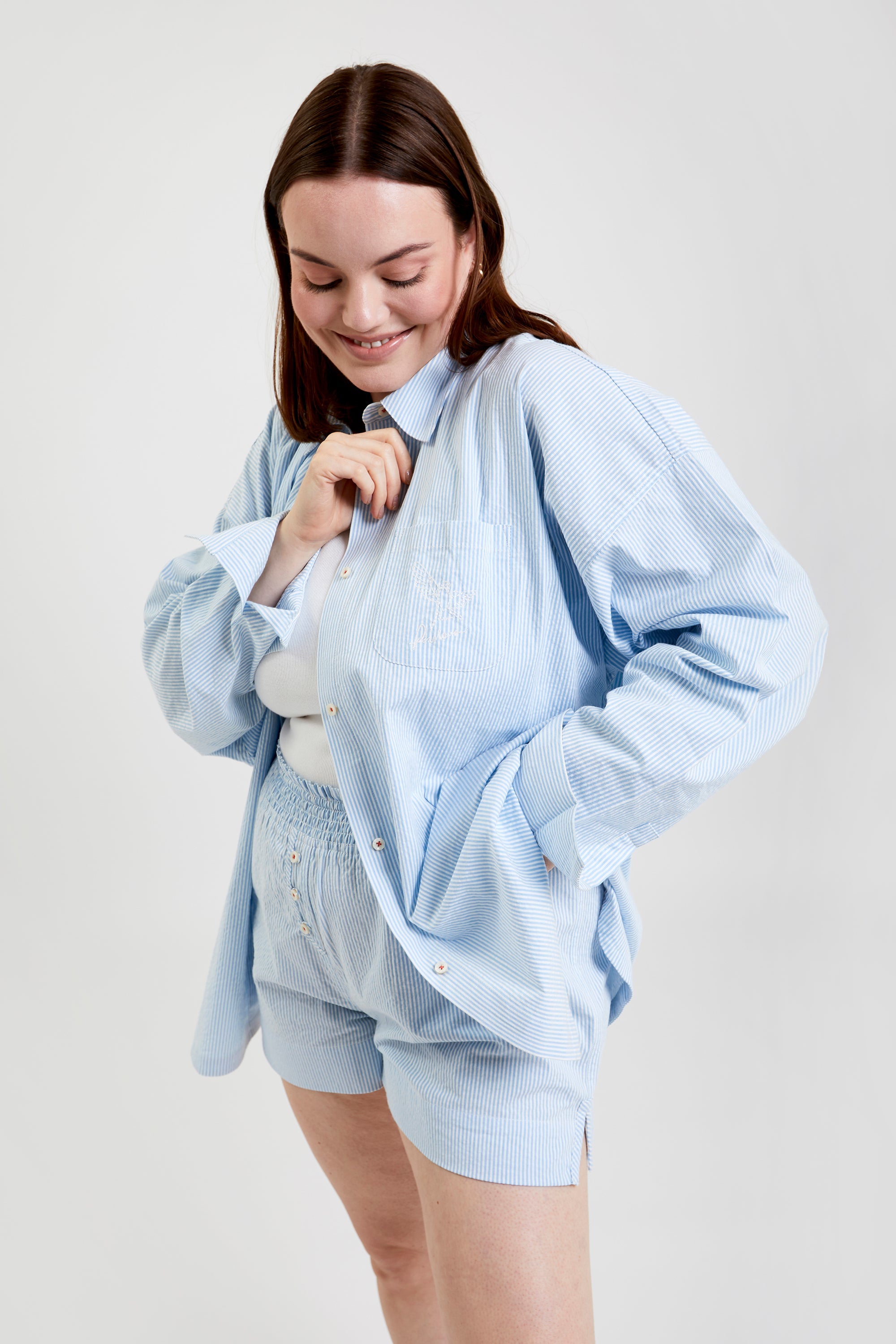 Yew striped ethical-cotton pyjama shirt - Blue Stripe