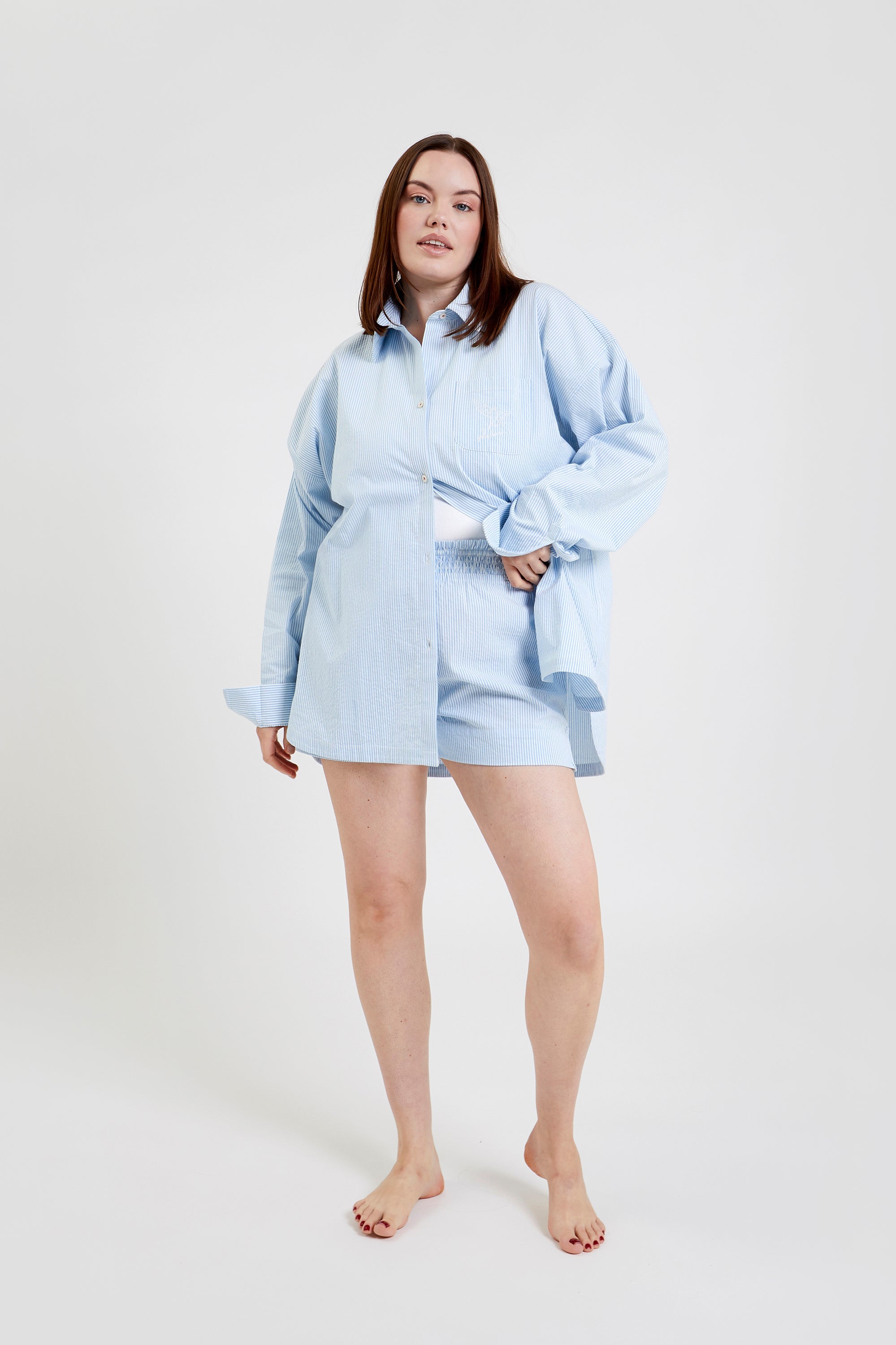 Lomandra ethical-cotton pyjama shorts - Blue Stripe