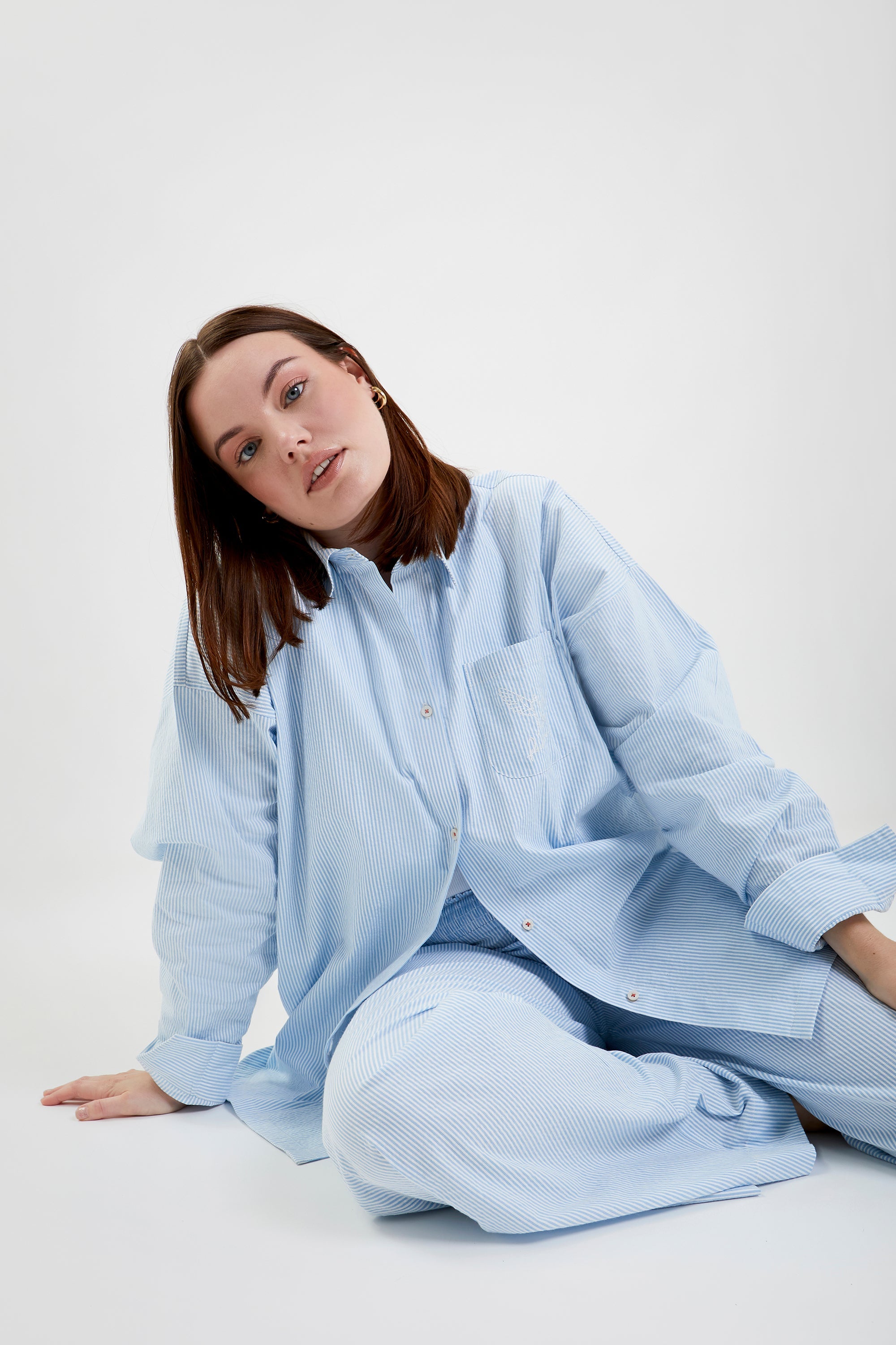 Yew striped ethical-cotton pyjama shirt - Blue Stripe