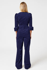 Victoria 3/4 Sleeve Stretch Corduroy Jumpsuit | Atlantic Blue