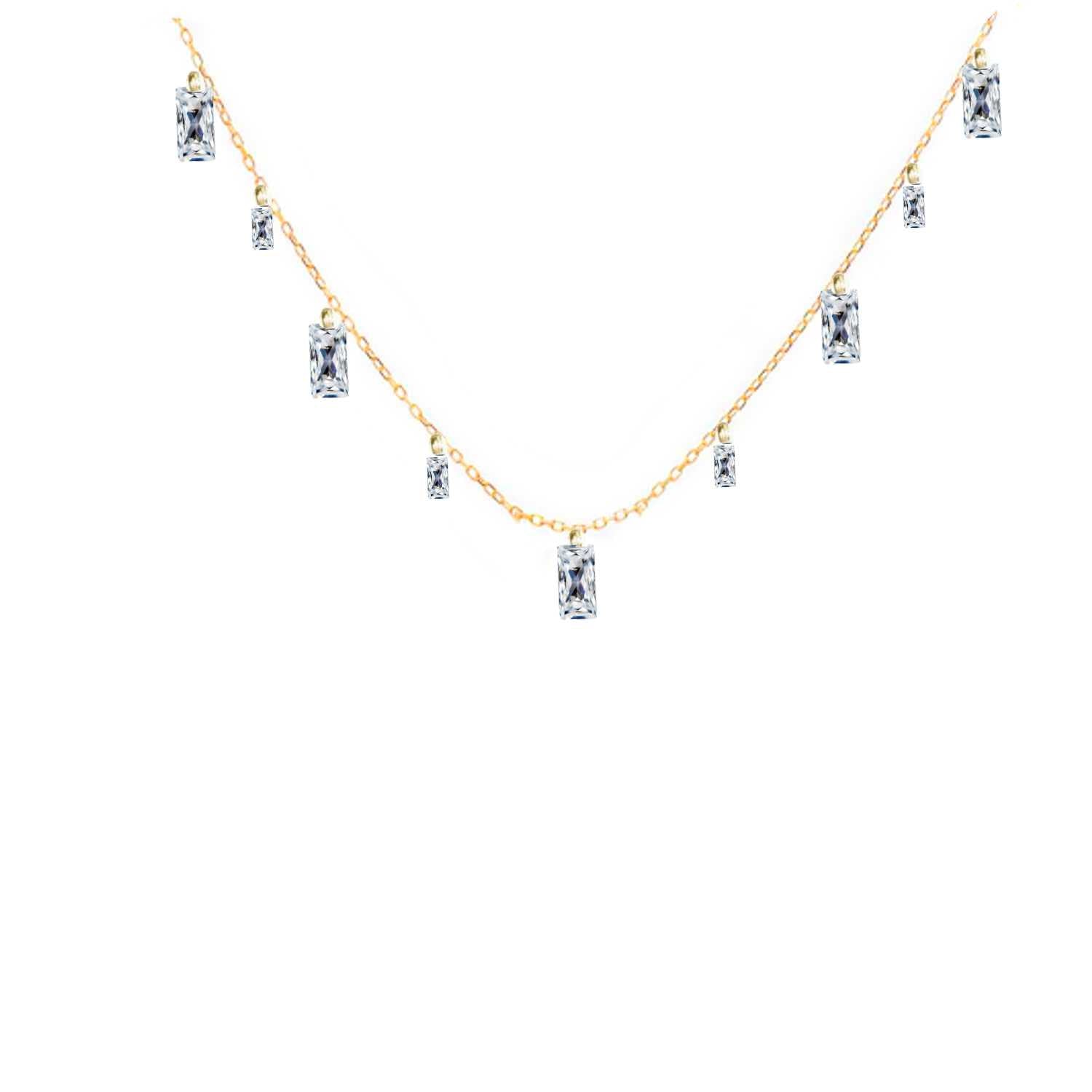 Rising Star Baguette Large and Small Diamond Station Necklace