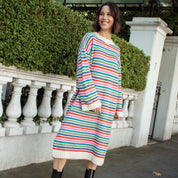 Becca Rainbow Stripe Knitted Midi Dress - Rainbow