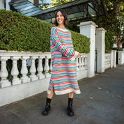 Becca Rainbow Stripe Knitted Midi Dress - Rainbow