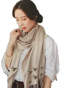 Cashmere Feel Luxury Scarf Handprinted With Bees