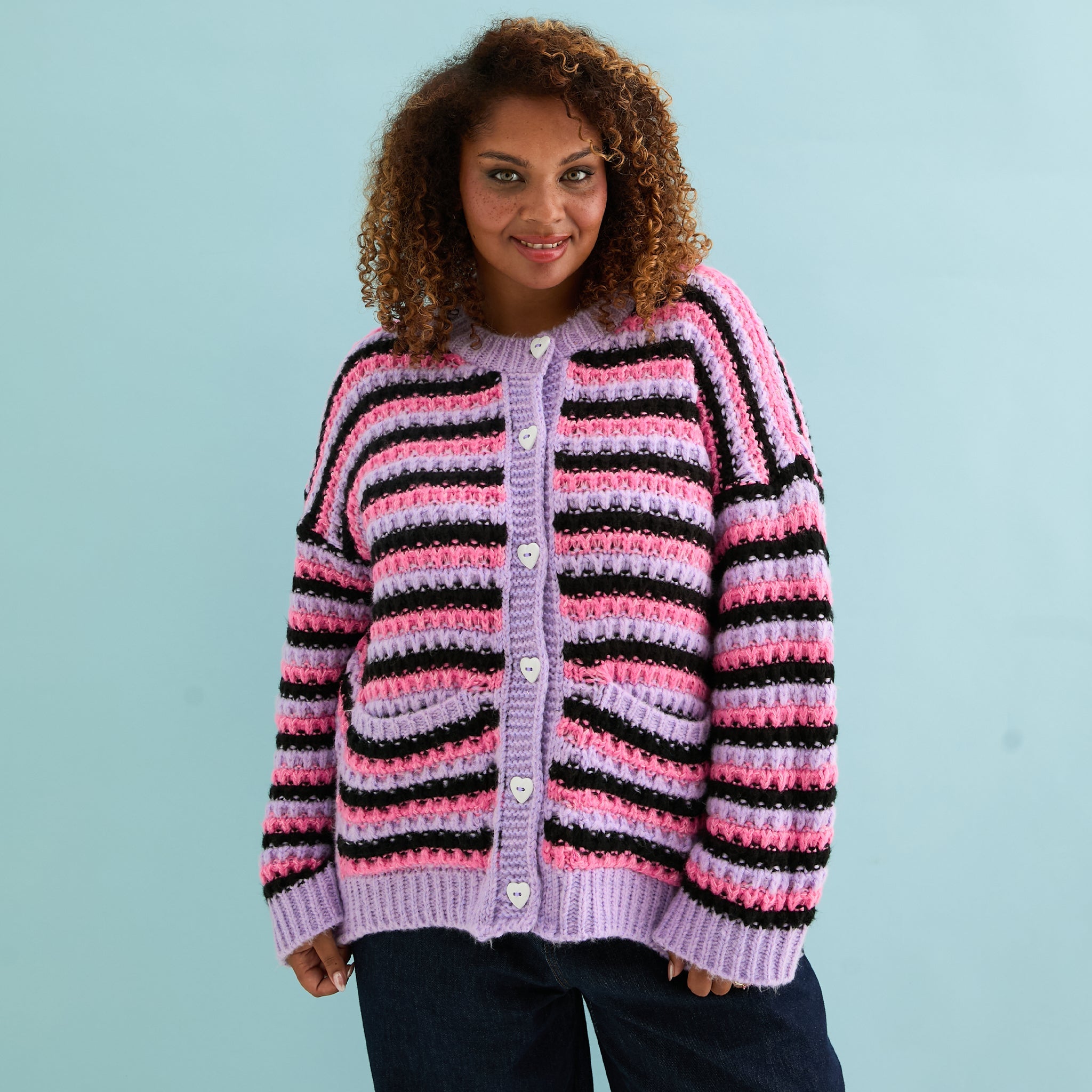 Bernice Stripe Cross Stitch Cardigan - Lilac