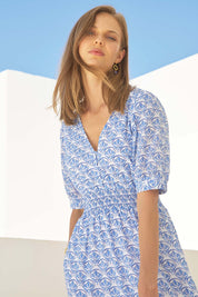 Billie Short Sleeve Dress | Clover White/Blue