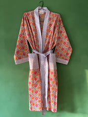 Block Print Cotton Robe, Lilac