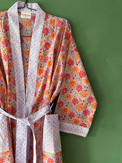 Block Print Cotton Robe, Lilac