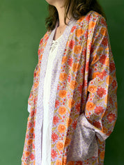 Block Print Cotton Robe, Lilac