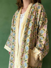 Block Print Cotton Robe, Buttermilk