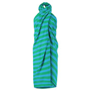 Anni Sarong with Tassels in Blue and Green Cabana Stripe