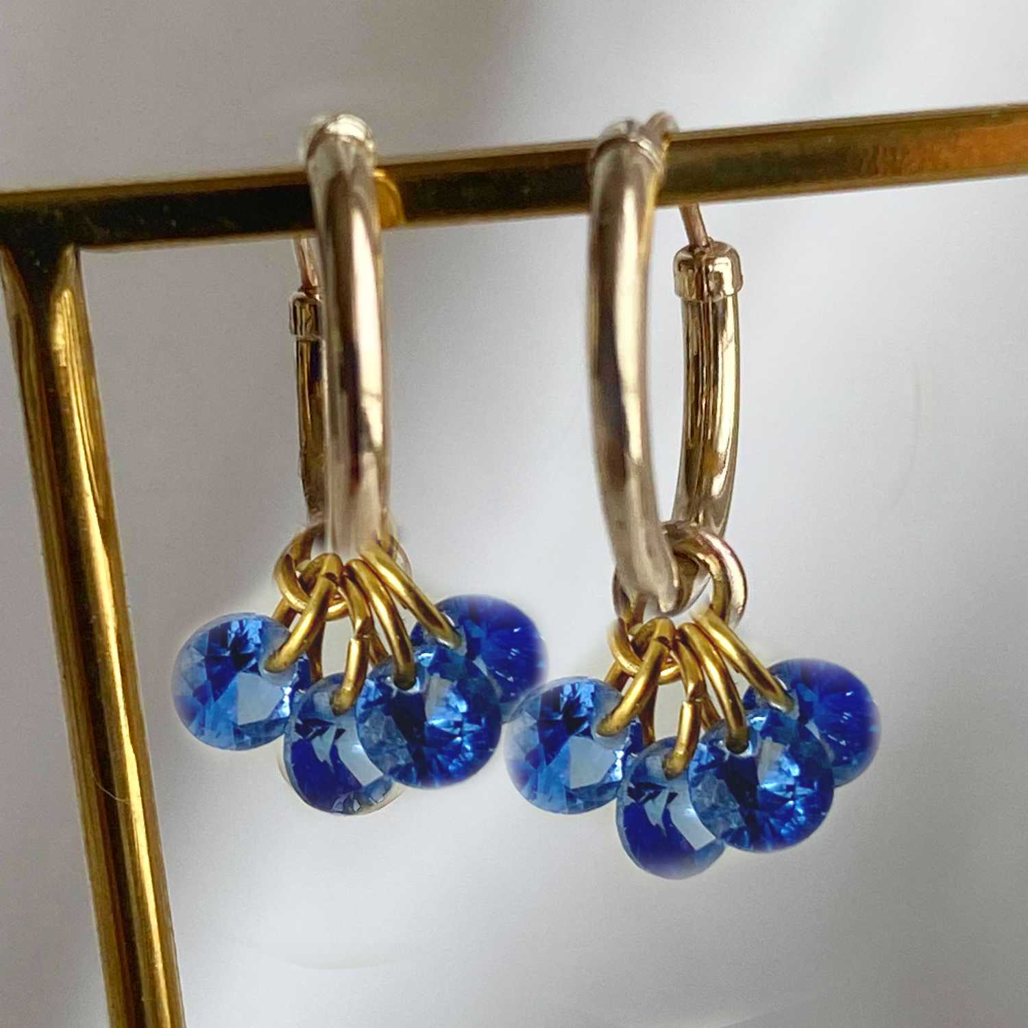 Rising Star Blue Sapphire Cluster Hoops