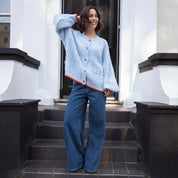 Brigit Pointelle Stitch Balloon Sleeve Cardigan - Blue