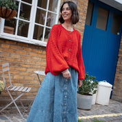 Brigit Pointelle Stitch Balloon Sleeve Cardigan - Orange