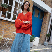 Brigit Pointelle Stitch Balloon Sleeve Cardigan - Orange