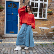 Brigit Pointelle Stitch Balloon Sleeve Cardigan - Orange