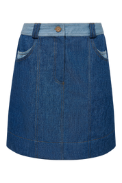 MARGOT - Cotton Blue Patchwork Skirt