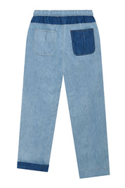 JOSHUA - Linen Trouser Mid Patchwork Blue