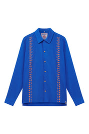 NILE - Organic Cotton Shirt Bali Fans Embroidery Sapphire Blue