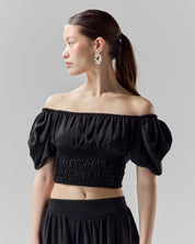 Convertible Puff-Sleeve Crop Top | Black