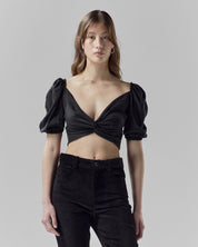 Convertible Puff-Sleeve Crop Top | Black