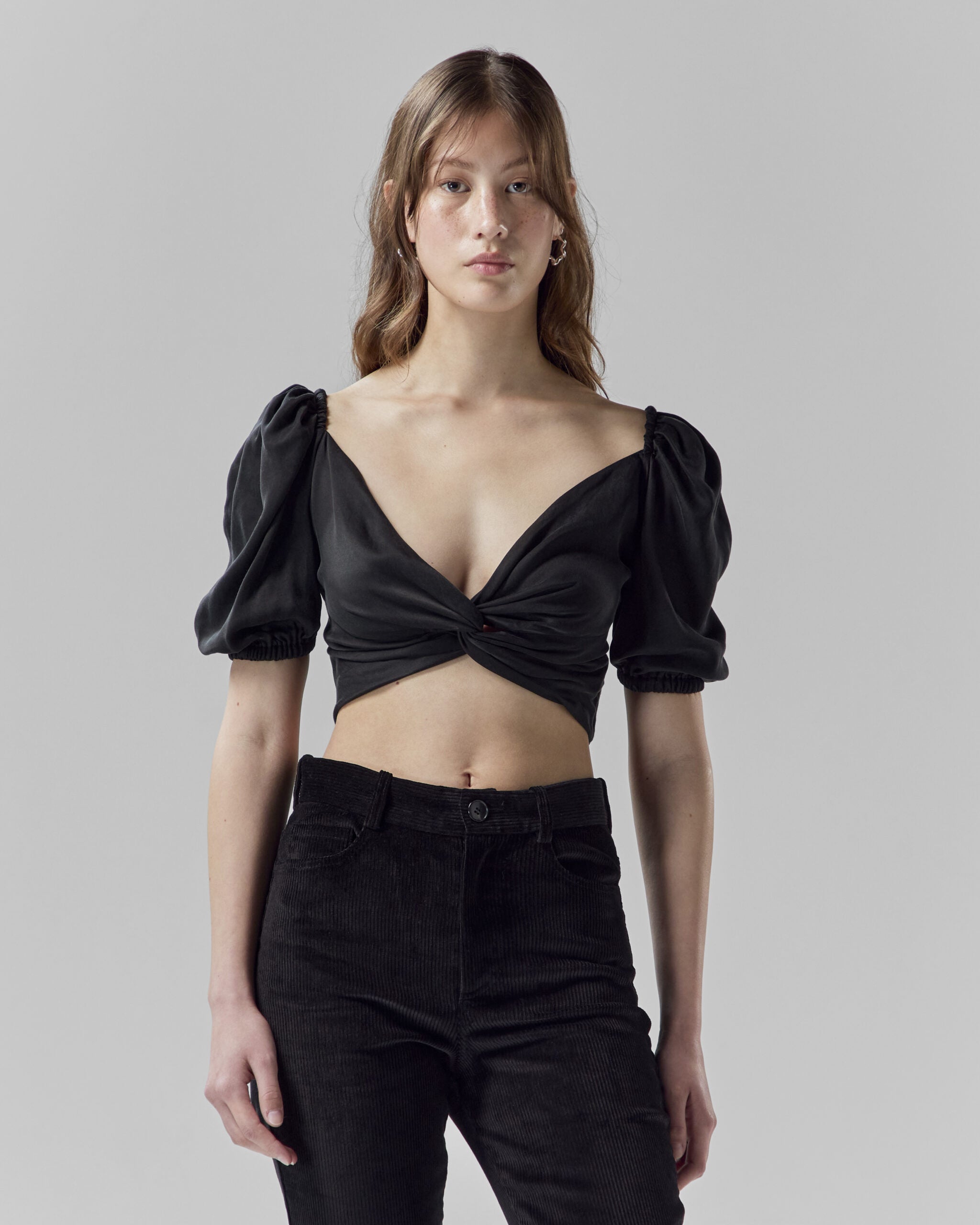 Convertible Puff-Sleeve Crop Top | Black